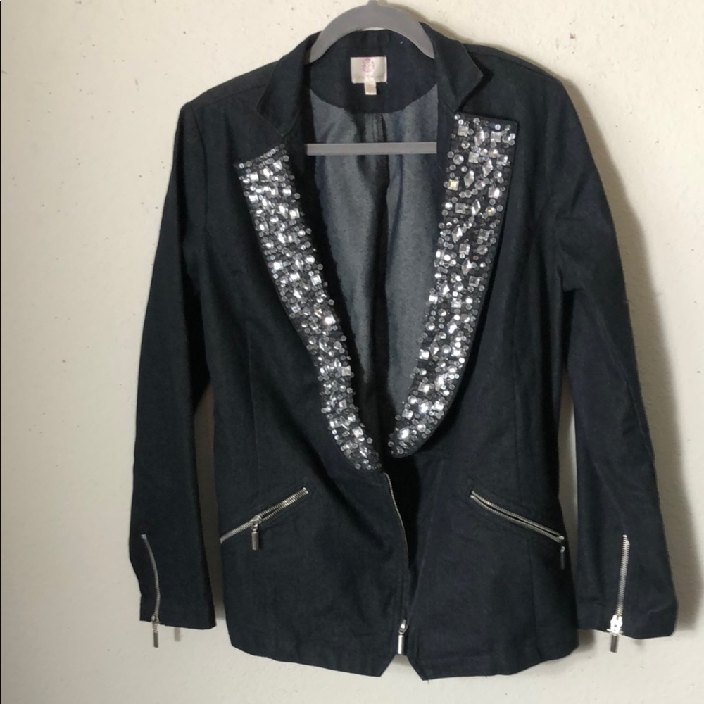 Hot'n Holyground Womens Jean Jacket rhinestone collar M